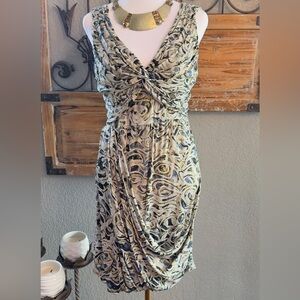 Catherine Malandrino Cream Abstract Sleeveless Twist and Draped Front Dress Sz 4